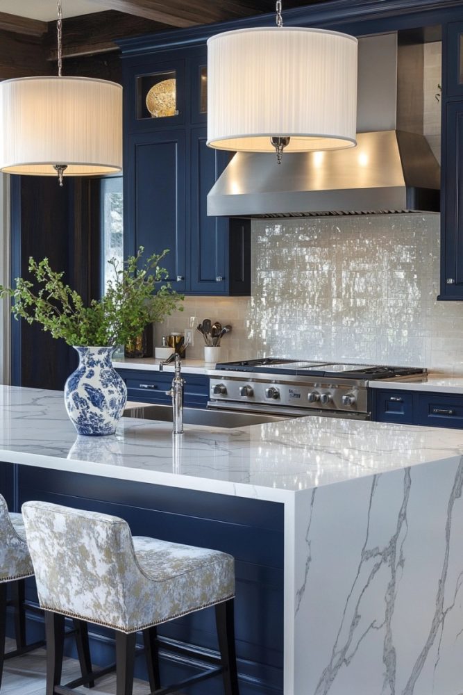 Blue kitchen cabinet ideas Navy Elegance