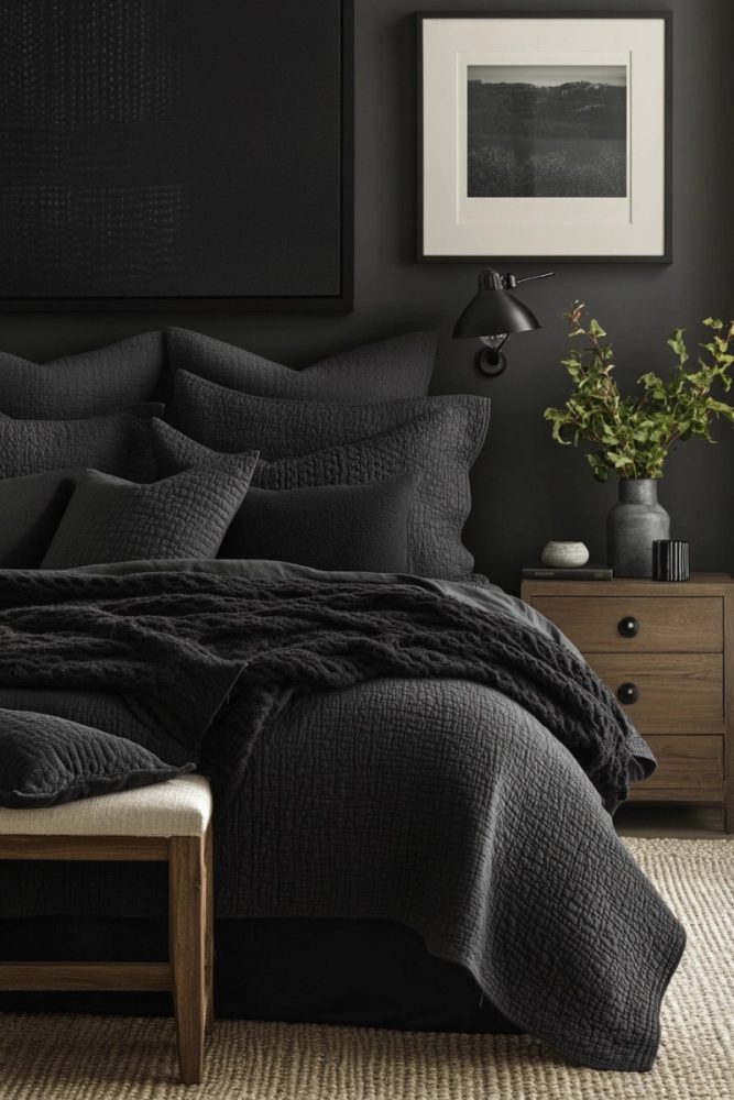 Charcoal Bedroom Decor Monochrome Look with Layers