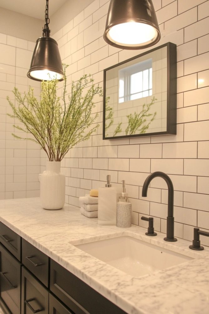 White Subway Tiles with Black Grout
