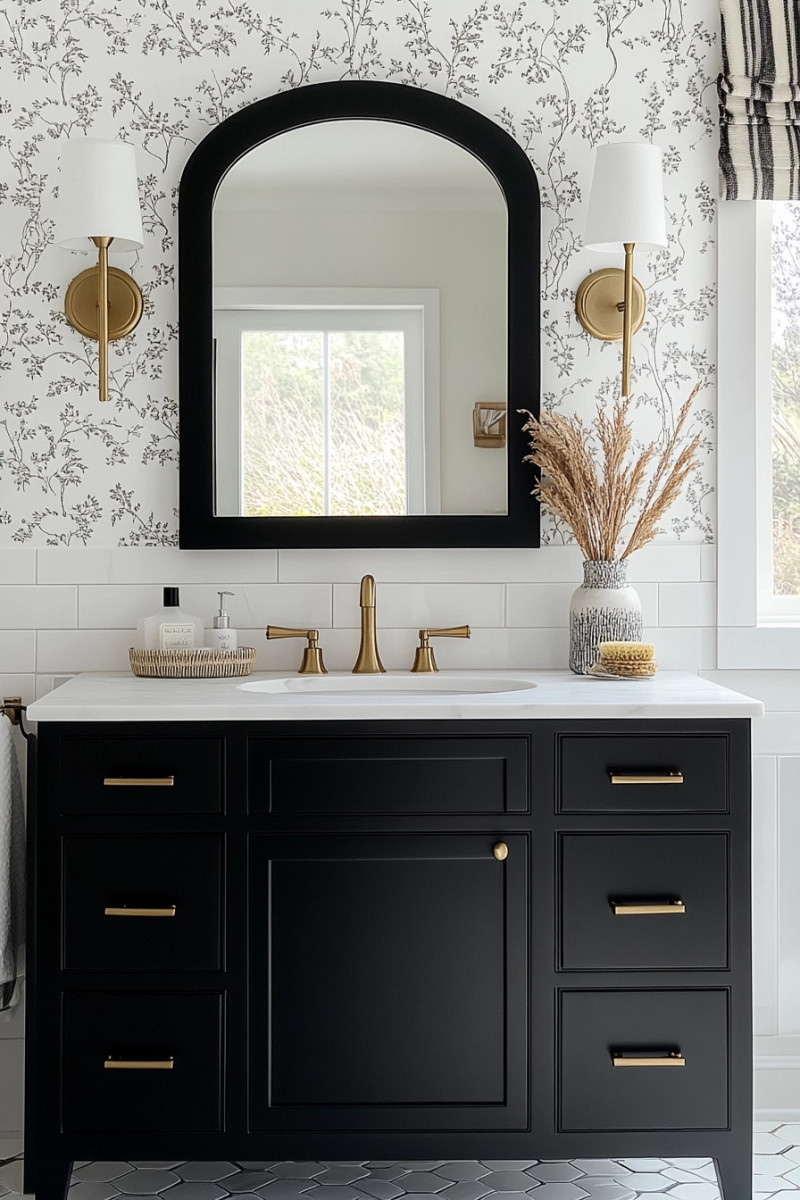 black and white bathroom ideas black floral