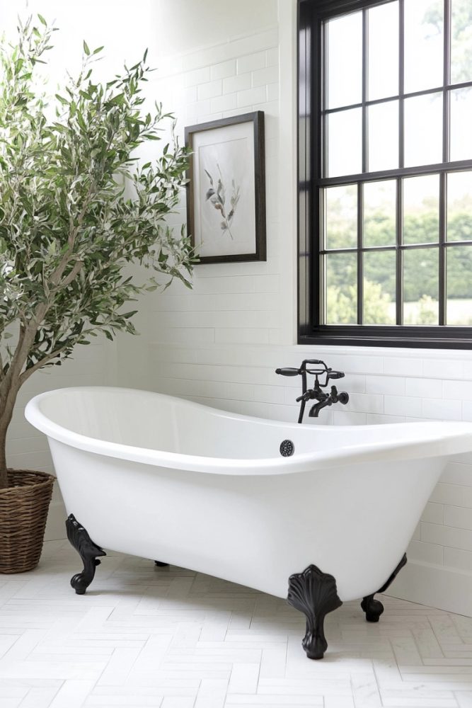 black and white bathroom ideas black herringbone