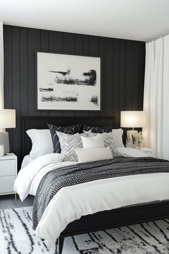 black and white bedroom ideas bold accent wall