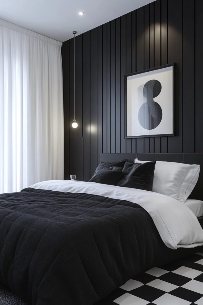 black and white bedroom ideas playful retro twist