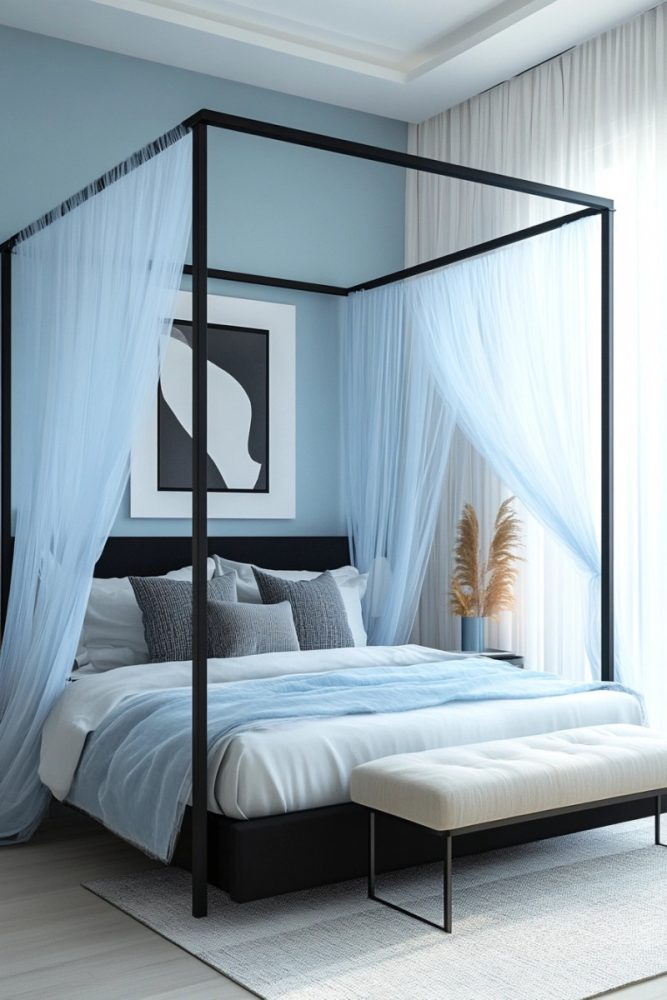 blue bedroom ideas Blue Canopy or Drapery