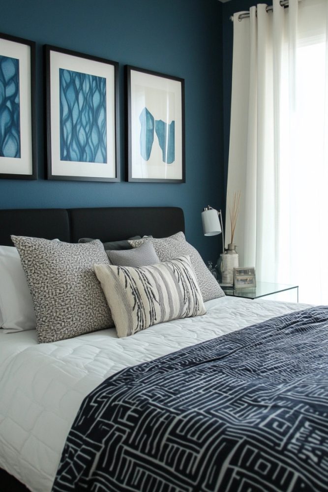 blue bedroom ideas Gallery Wall with Blue Art