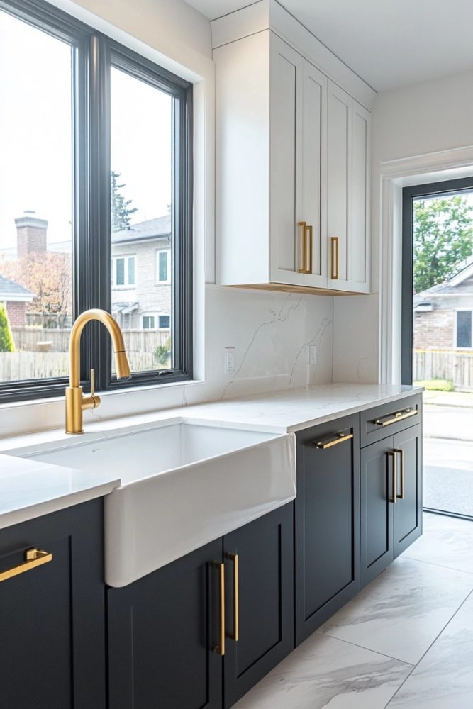 dark kitchen cabinet ideas mixed two toned