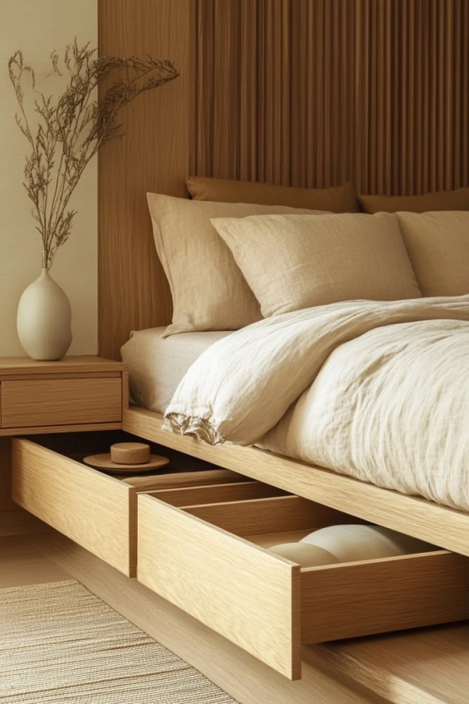 japandi bedroom ideas Hidden Storage Under the Bed