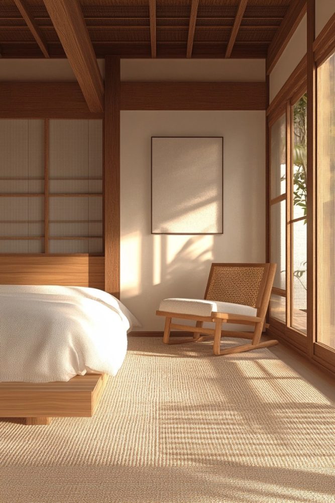 japandi bedroom ideas Minimalist Tatami Inspired Flooring