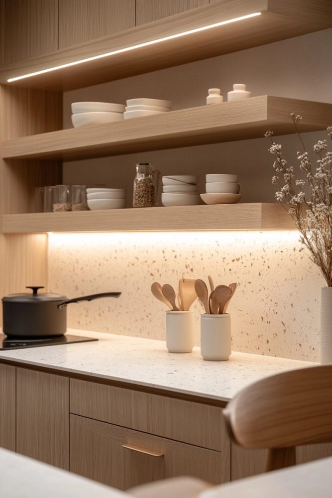 open kitchen shelf ideas Floating Wood Shelves