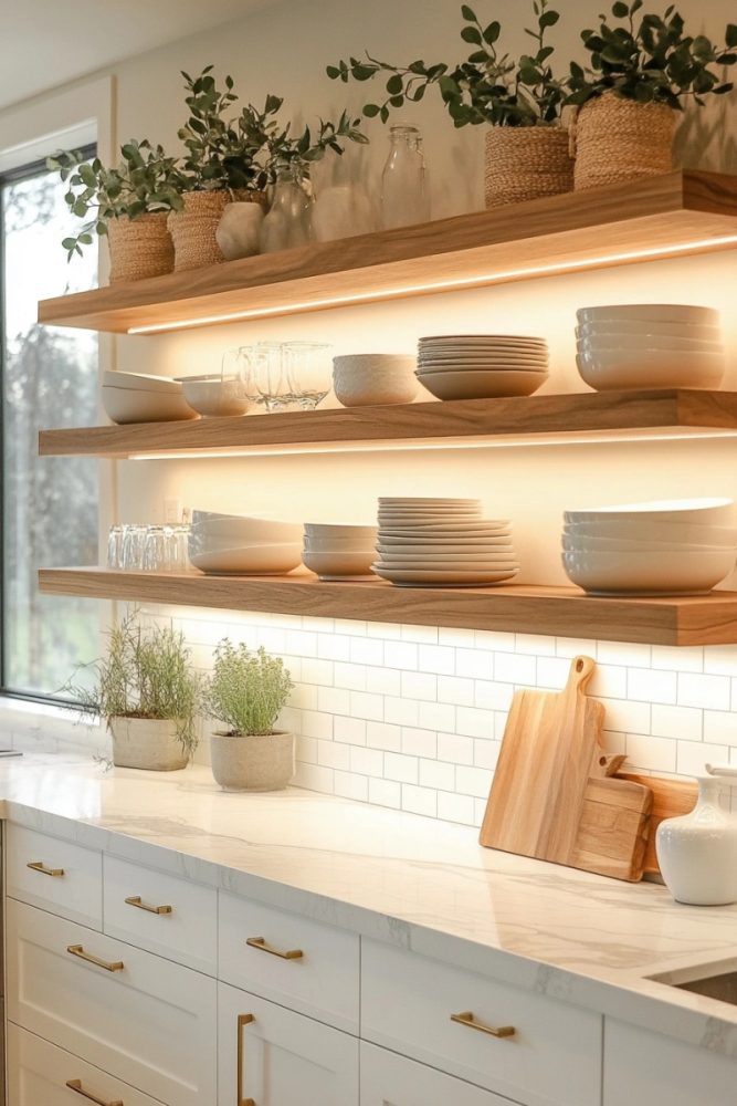 open kitchen shelf ideas Shelves with Under Lighting