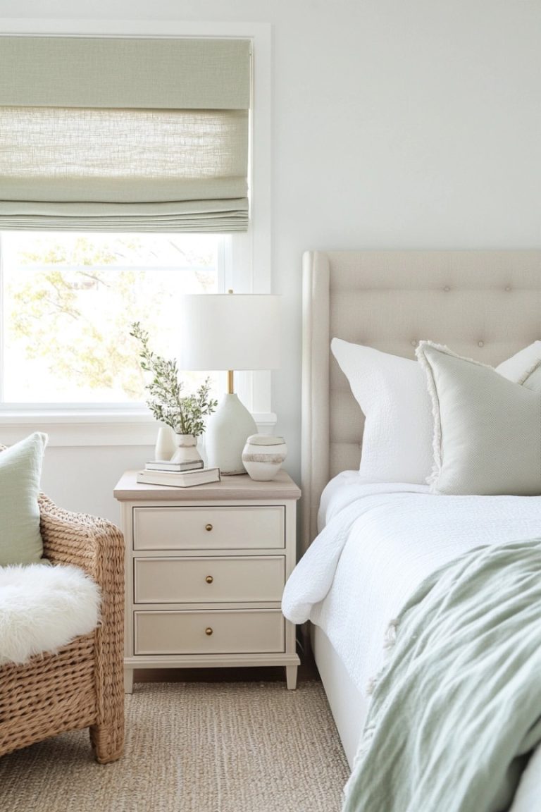sage green bedroom ideas roman shade