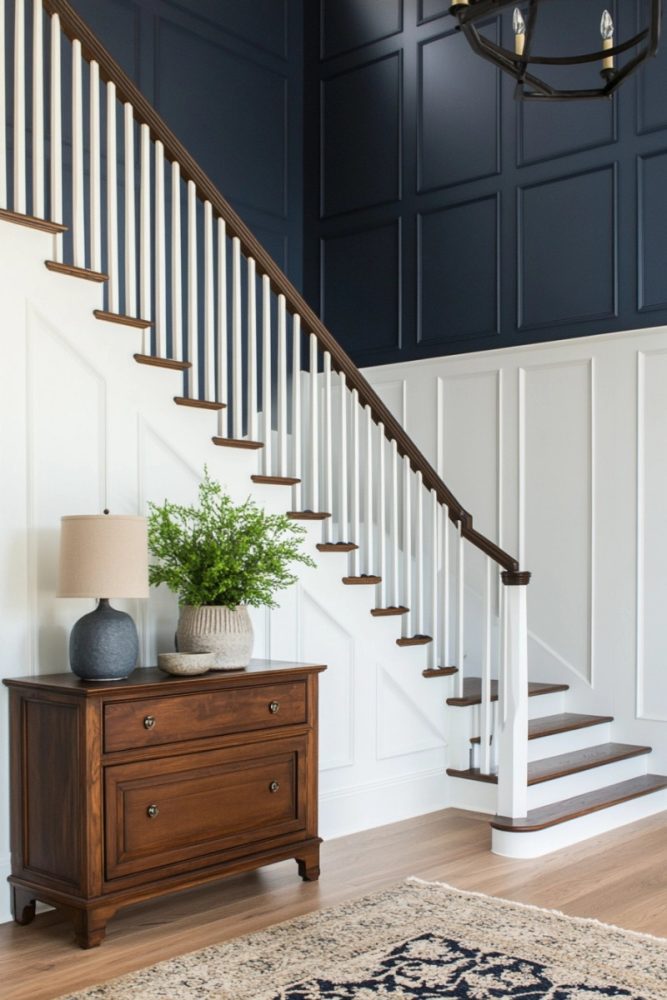 board and batten staircase ideas Two Tone Board and Batten for a Unique Touch