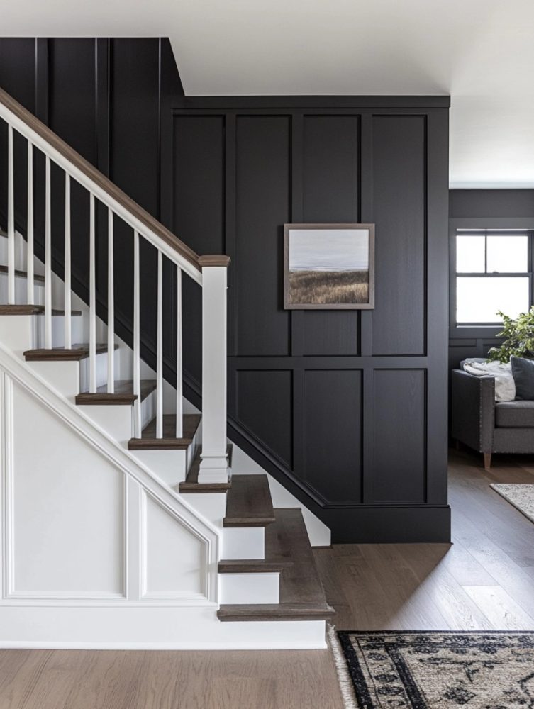 board and batten staircase ideas black