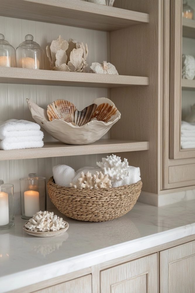 coastal shelf decor ideas Add a Statement Bowl with Beach Finds