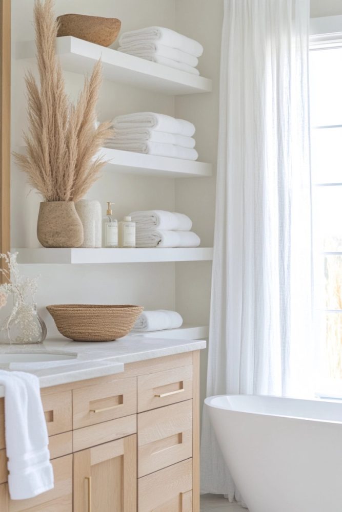 coastal shelf decor ideas Incorporate Sculptural Minimalist Decor