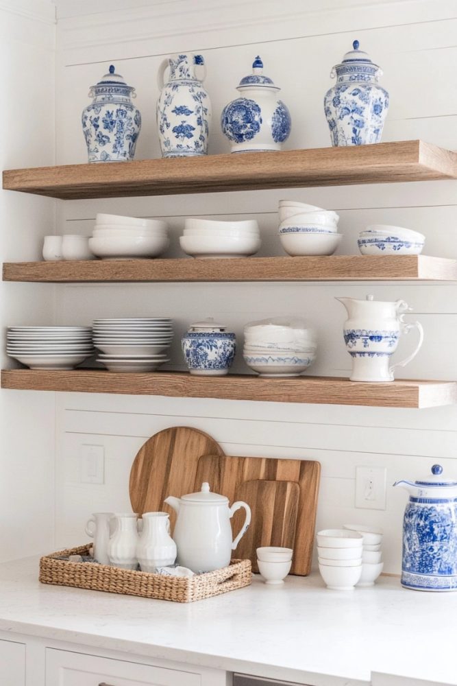 coastal shelf decor ideas Incorporate Style with Blue and White China for a Classic Coastal Look