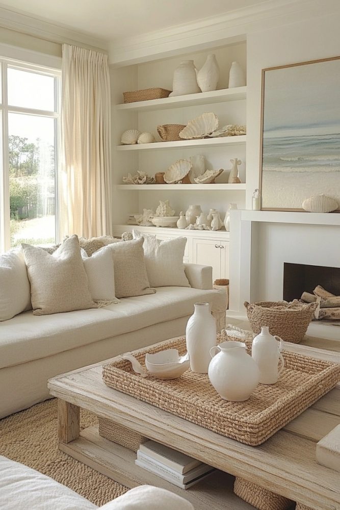 coastal shelf decor ideas Keep It Neutral with Soft Coastal Hues