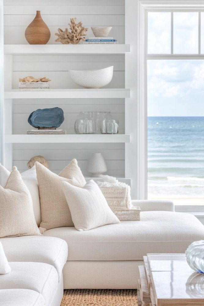 coastal shelf decor ideas Play with Asymmetry & Negative Space
