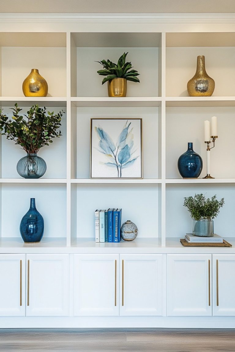 coastal shelf styling greenery