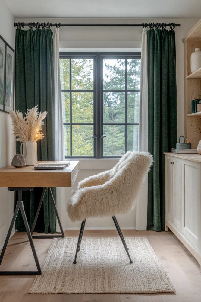 green home office ideas Forest Green Curtains for a Cozy Look