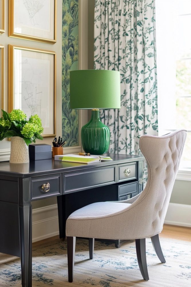 green home office ideas lamp