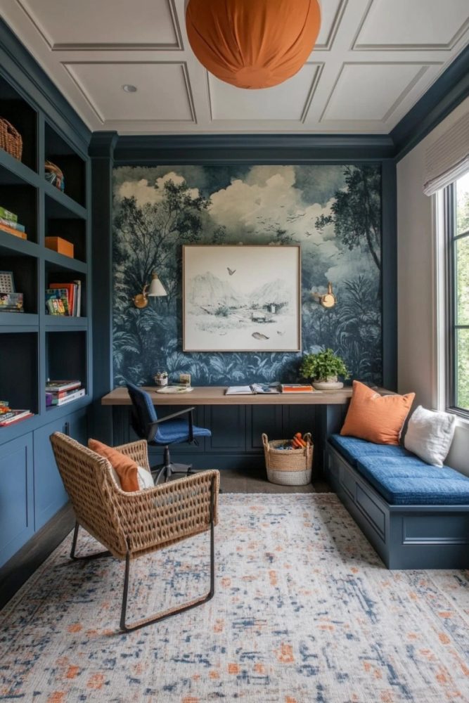 home office accent wall ideas 10