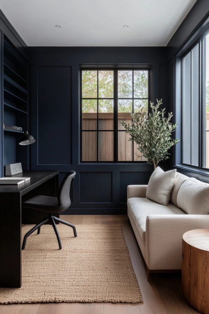 home office ideas with couch A Light Filled Office with a Minimalist Couch