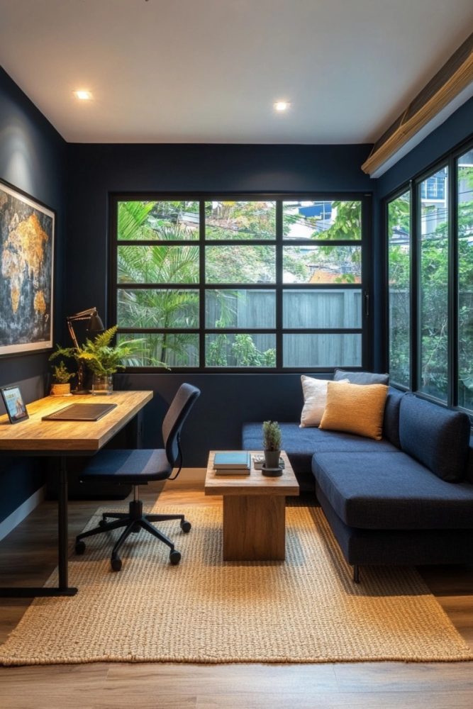 home office ideas with couch Dual Purpose Office & Lounge Space