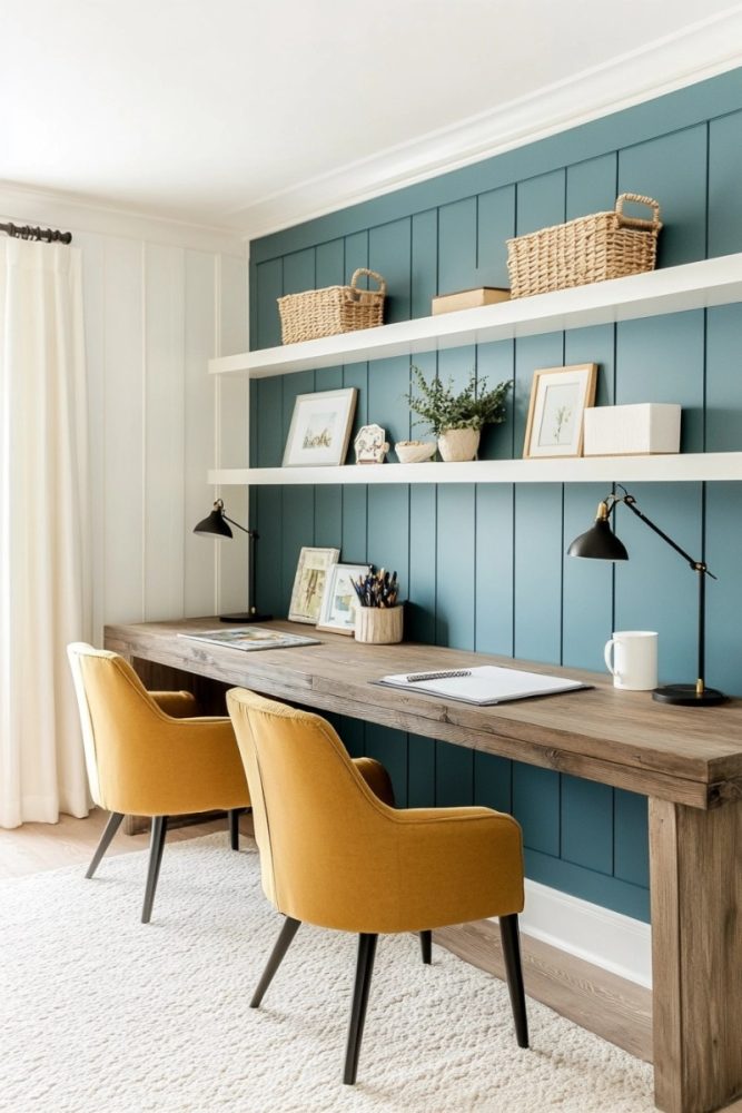 home office in bedroom ideas Dual Workspace for Shared Offices