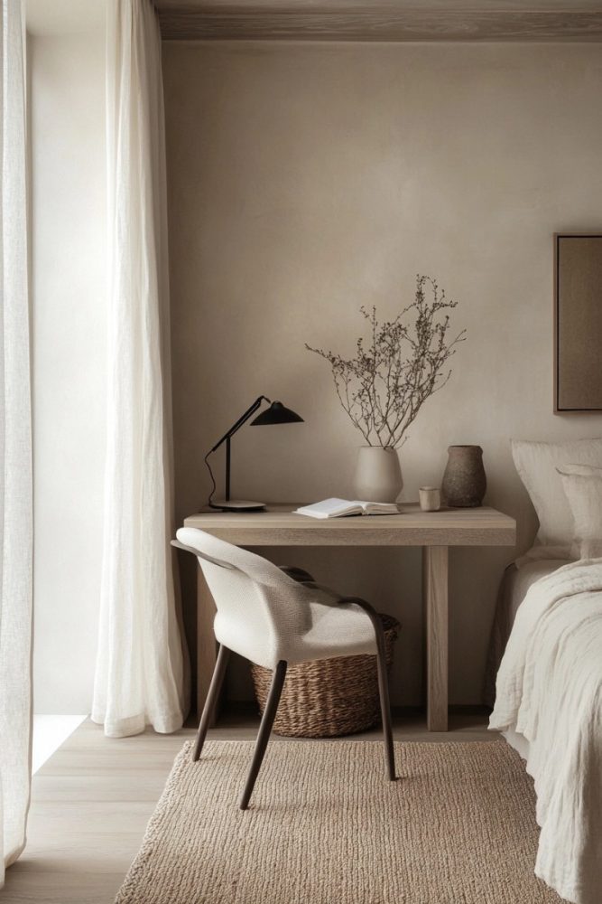 home office in bedroom ideas Keep It Minimal Yet Cozy