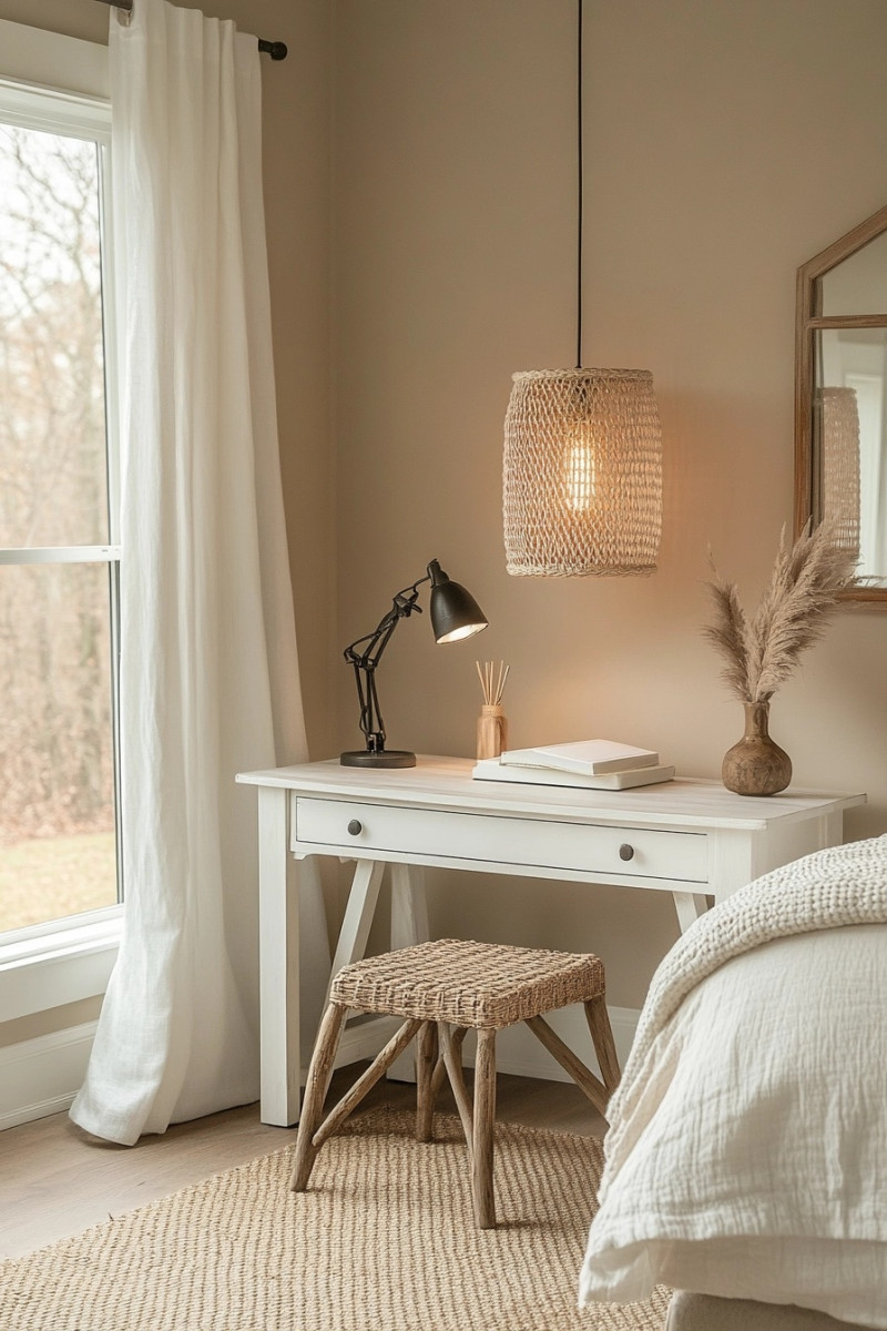 home office in bedroom ideas Layered Lighting for a Cozy Glow