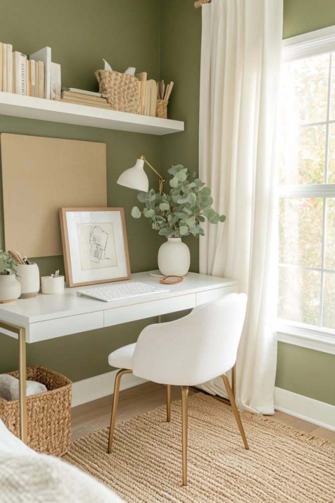 home office in bedroom ideas Light and Bright White Desk Setup