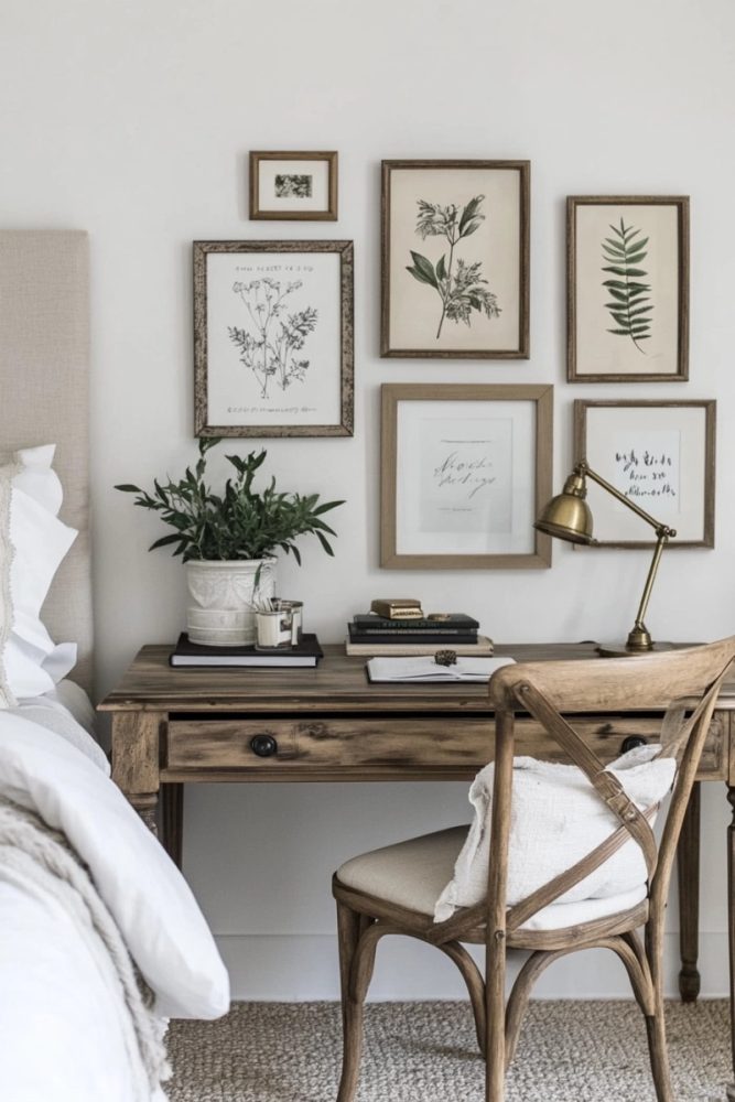 home office in bedroom ideas Personalize with a Gallery Wall Above the Desk