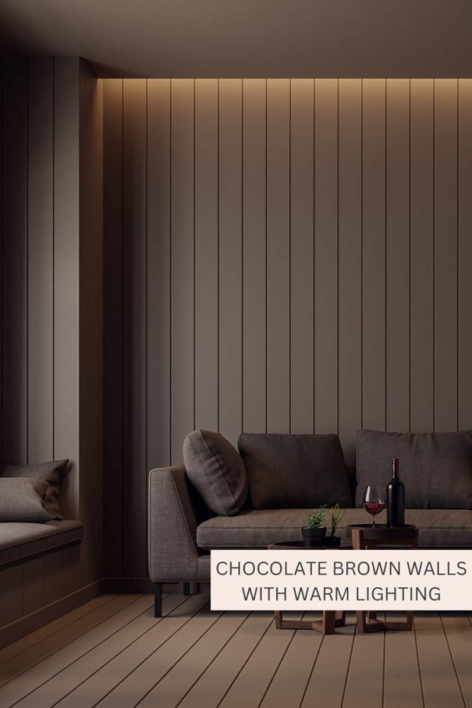 How to Use Moody Paint Colors in Small Spaces Chocolate Brown Walls with Warm Lighting