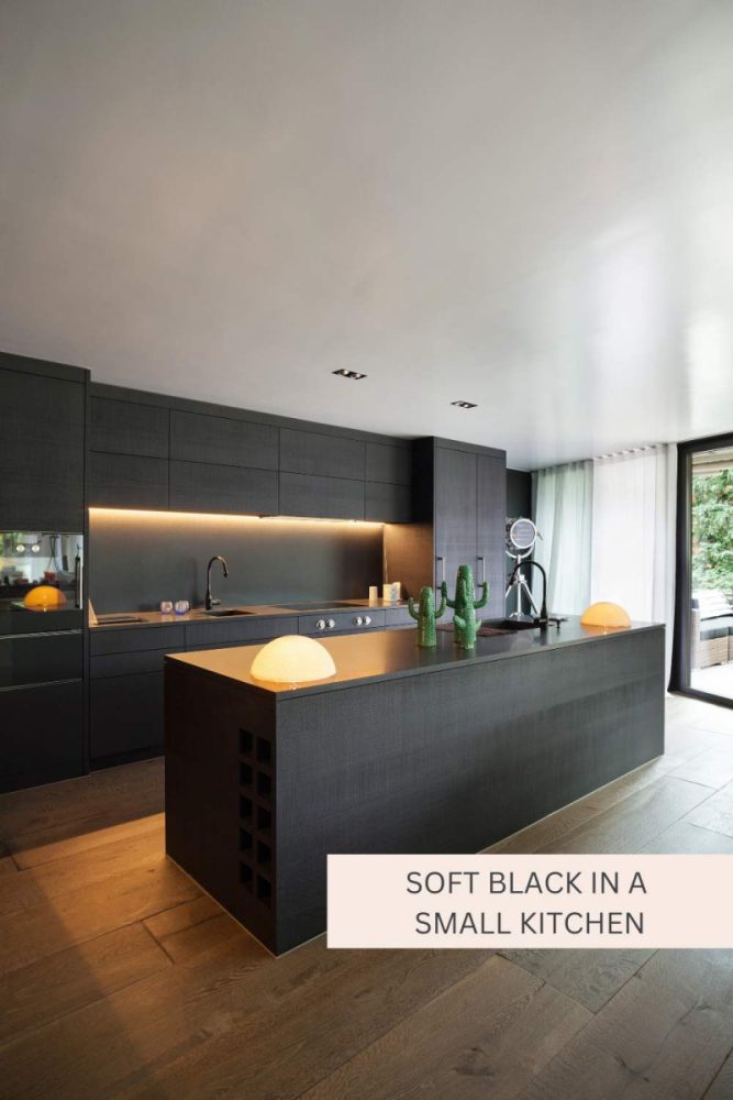 How to Use Moody Paint Colors in Small Spaces Soft Black in a Small Kitchen