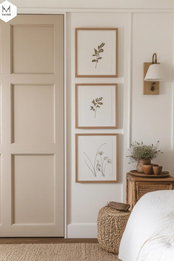bedroom gallery wall layout ideas Narrow Vertical Stack by the Door