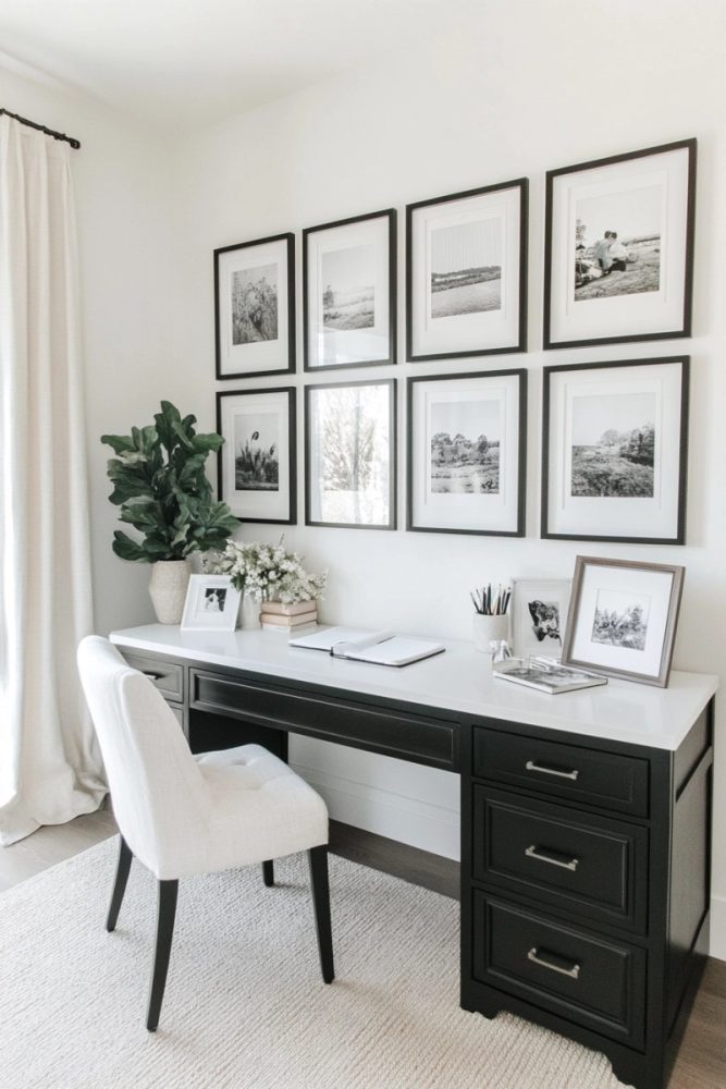 home office gallery wall design Black and White Photography Wall