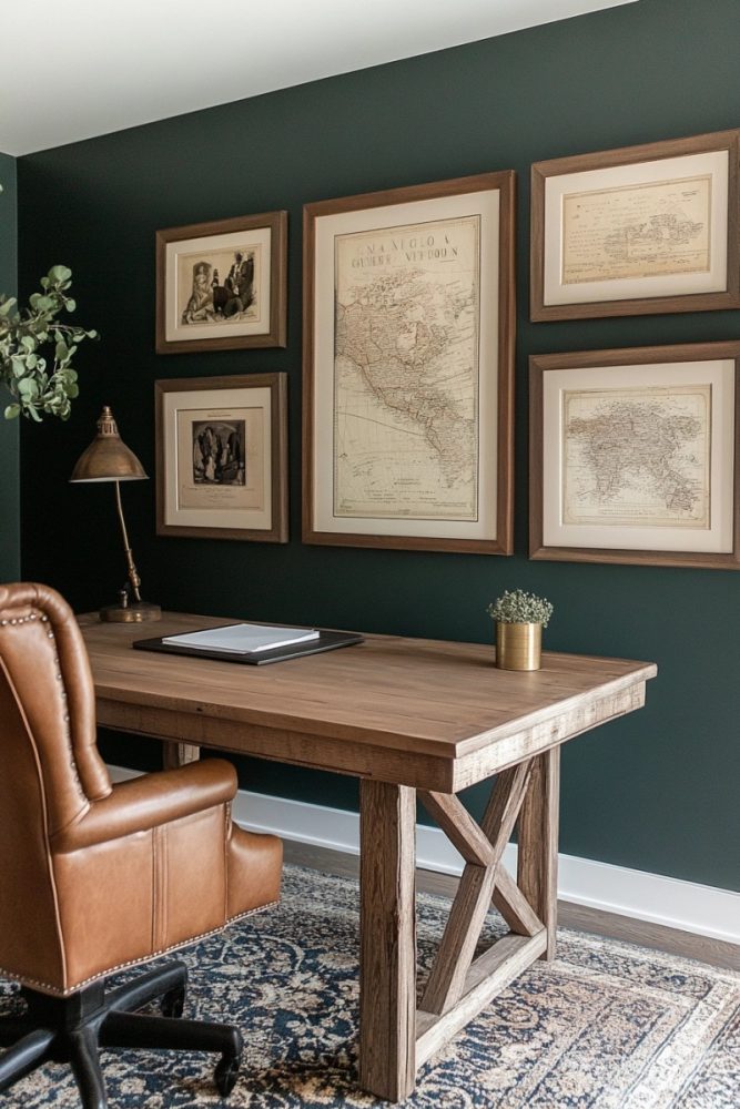 home office gallery wall design Vintage Inspired Mix