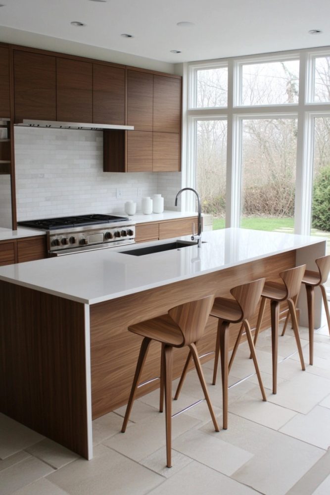 mid century modern kitchen design Slim Horizontal Windows