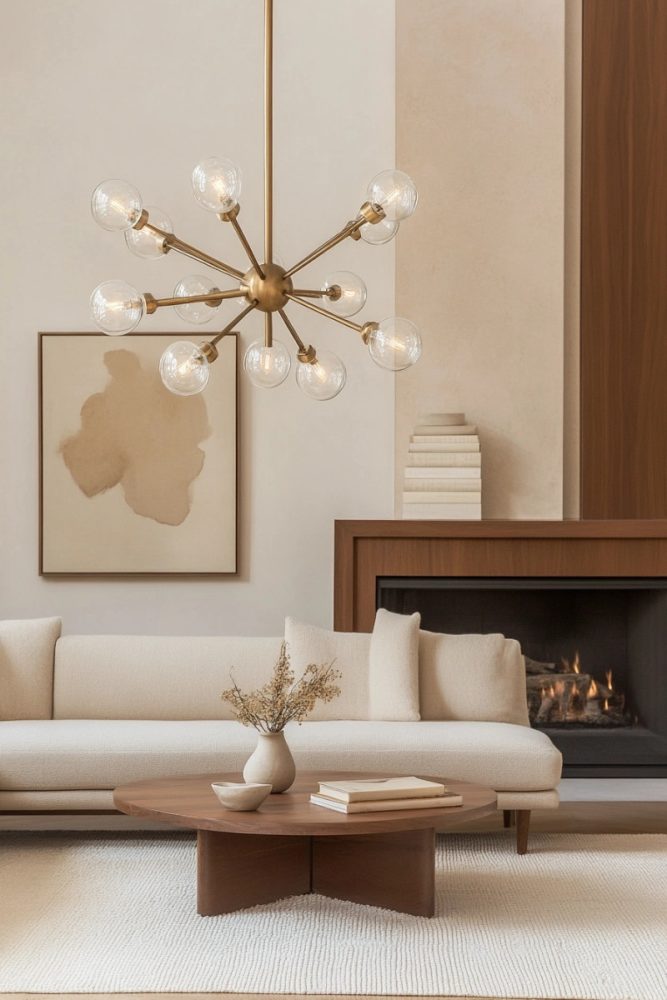mid century modern living room ideas Sputnik or Orb Chandelier