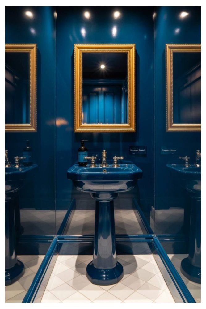 Glossy Cobalt in a Powder Room Blue Accent Wall Ideas