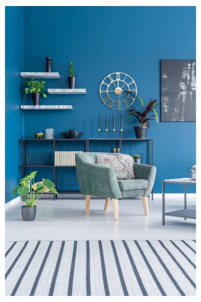 Indigo Geometric Mural Blue Accent Wall Ideas