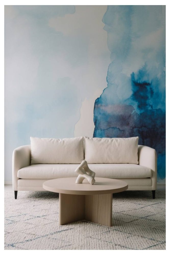 Watercolor Effect Feature Wall Blue Accent Wall Ideas