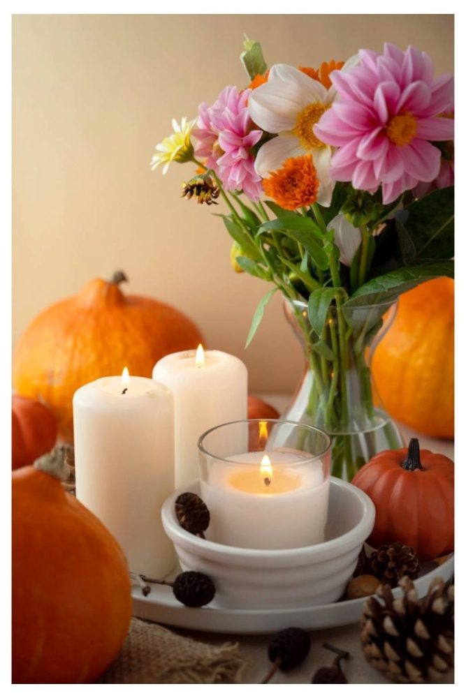 Candle Cloaked Arrangement halloween floral centerpieces