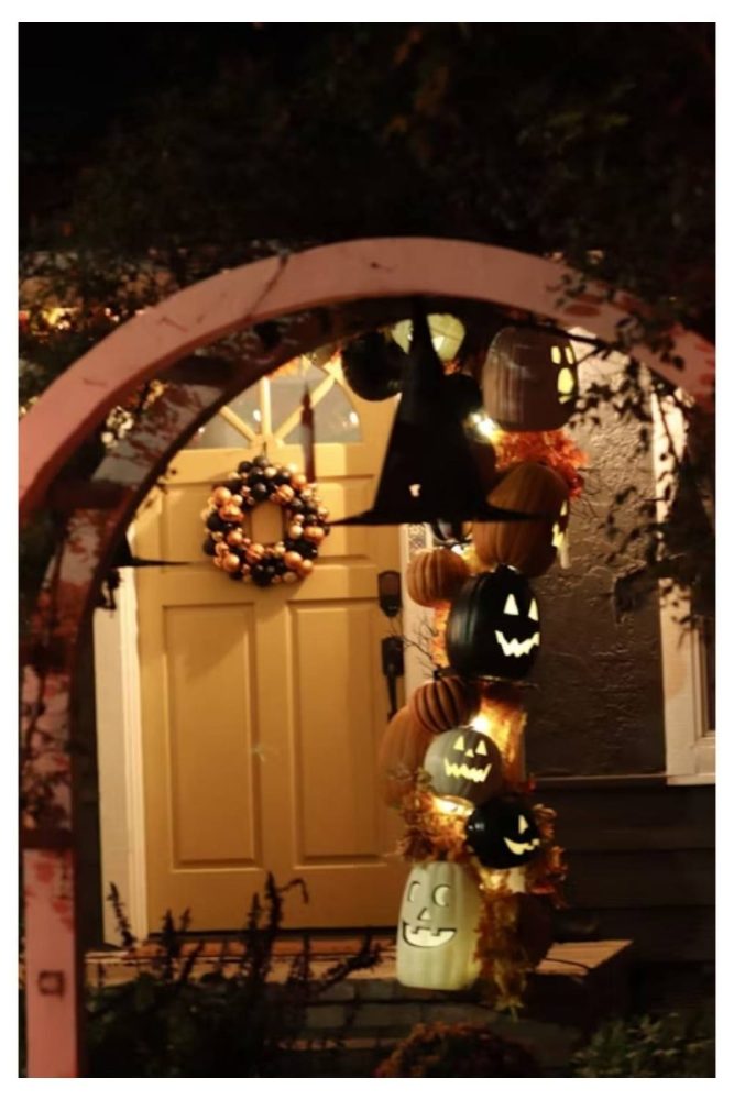 Floating Witch Hats with Fairy Lights Halloween Entryway Decor