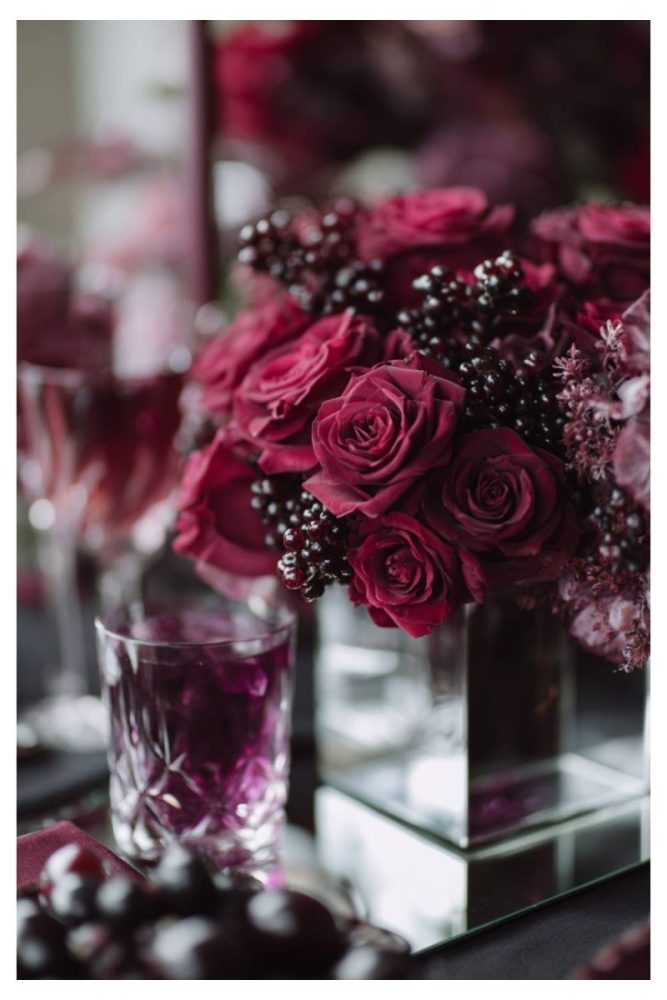 Velvet Black Roses with Jet Beads halloween floral centerpieces