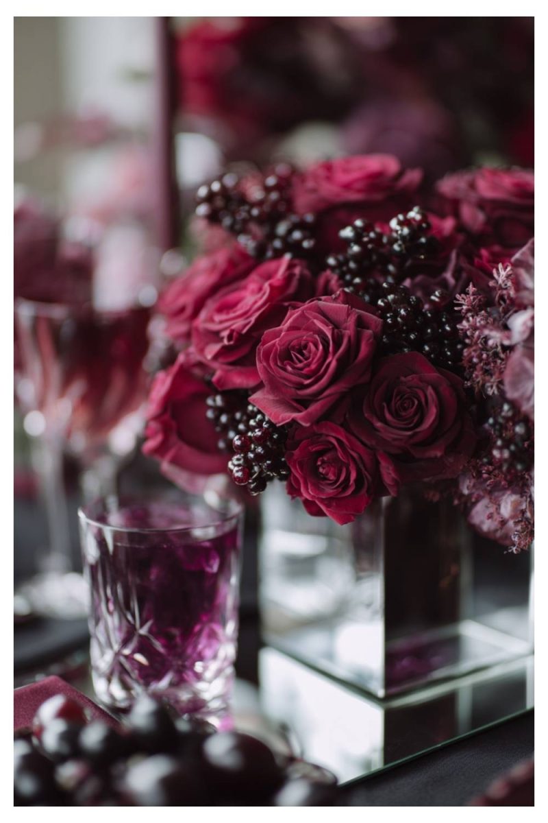 Velvet Black Roses with Jet Beads halloween floral centerpieces