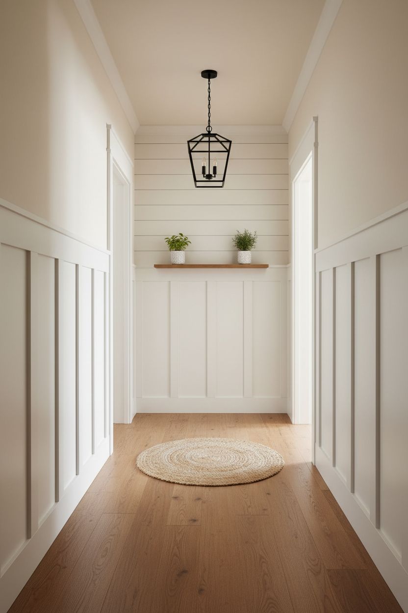 Cottage-Style Narrower Batten Spacing with Painted Shiplap Upper Wall