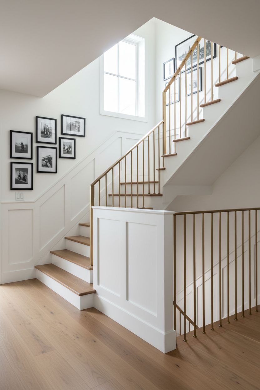 Staircase Hallway Board and Batten That Follows the Rake of the Stairs