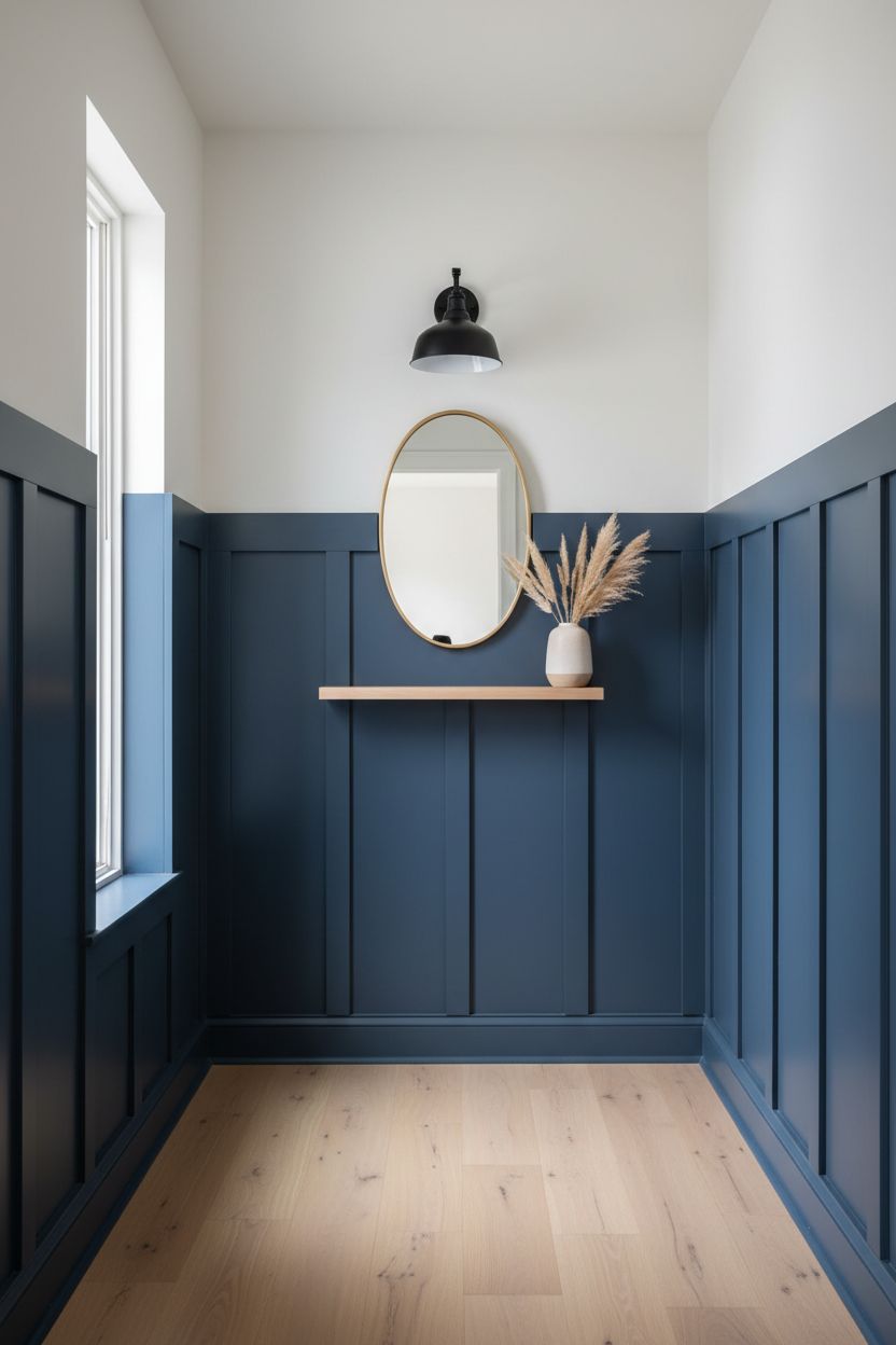 Two-Tone Hallway Paneling: Dark Bottom, Light Top